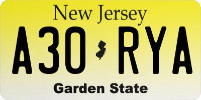 NJ license plate A30RYA