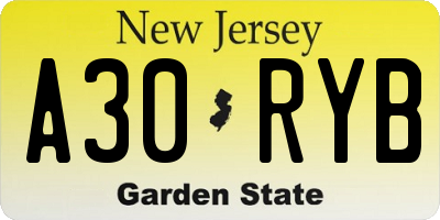 NJ license plate A30RYB