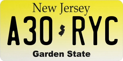 NJ license plate A30RYC