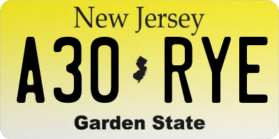 NJ license plate A30RYE