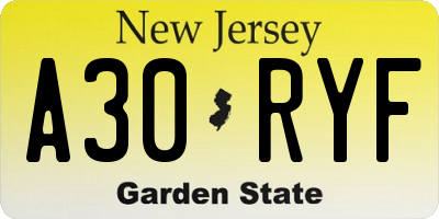 NJ license plate A30RYF