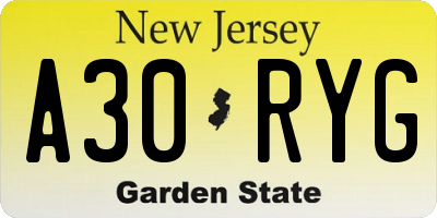 NJ license plate A30RYG