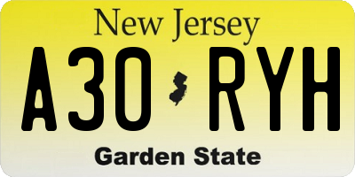 NJ license plate A30RYH