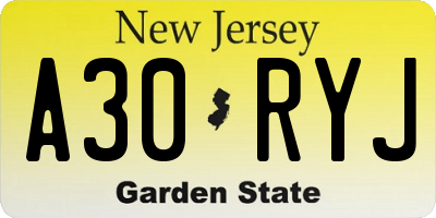 NJ license plate A30RYJ
