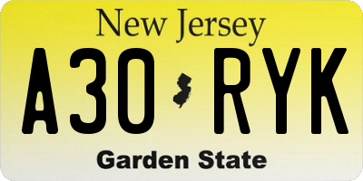 NJ license plate A30RYK