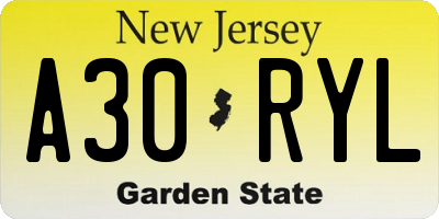 NJ license plate A30RYL
