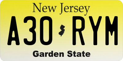 NJ license plate A30RYM