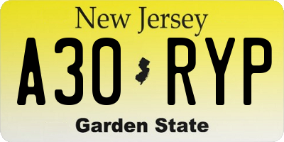 NJ license plate A30RYP