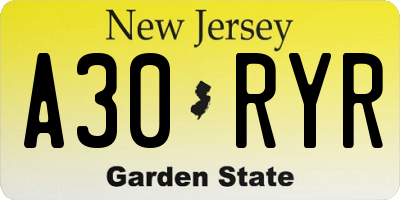 NJ license plate A30RYR