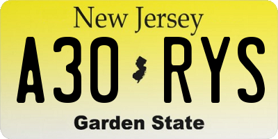 NJ license plate A30RYS
