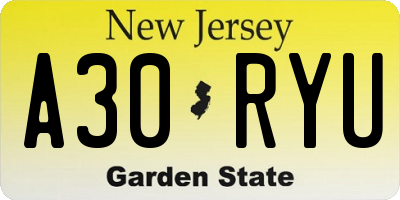 NJ license plate A30RYU