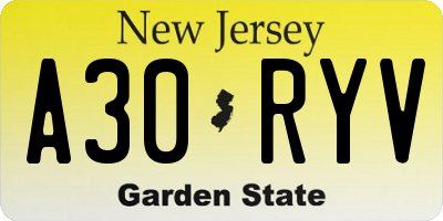 NJ license plate A30RYV