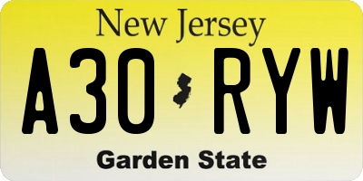 NJ license plate A30RYW