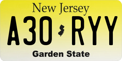 NJ license plate A30RYY