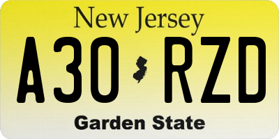 NJ license plate A30RZD