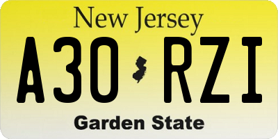 NJ license plate A30RZI
