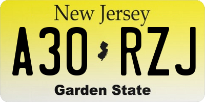 NJ license plate A30RZJ
