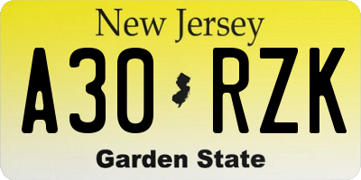 NJ license plate A30RZK