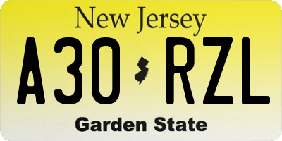 NJ license plate A30RZL