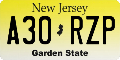 NJ license plate A30RZP