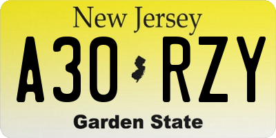 NJ license plate A30RZY