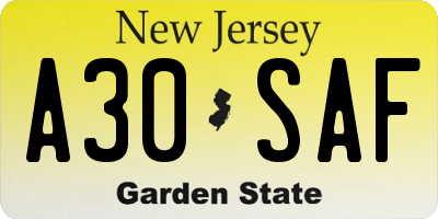 NJ license plate A30SAF