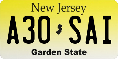 NJ license plate A30SAI