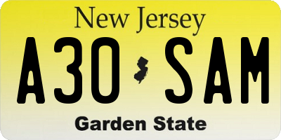 NJ license plate A30SAM