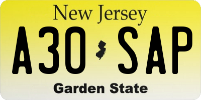 NJ license plate A30SAP
