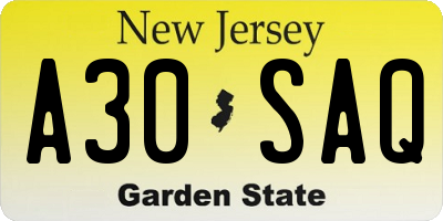 NJ license plate A30SAQ