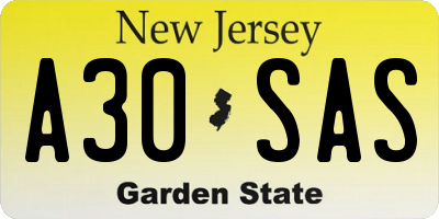 NJ license plate A30SAS