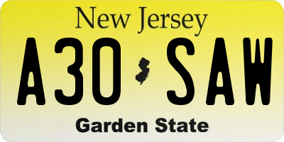 NJ license plate A30SAW