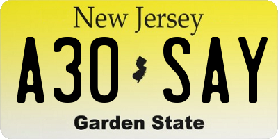 NJ license plate A30SAY