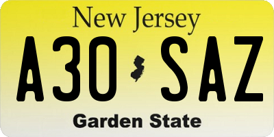 NJ license plate A30SAZ