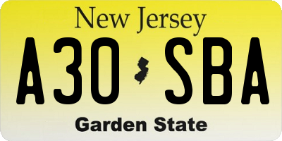 NJ license plate A30SBA