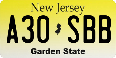 NJ license plate A30SBB