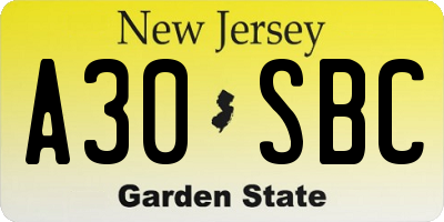 NJ license plate A30SBC