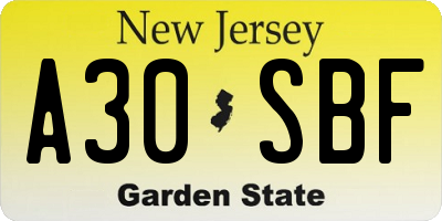 NJ license plate A30SBF