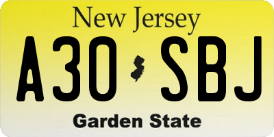NJ license plate A30SBJ