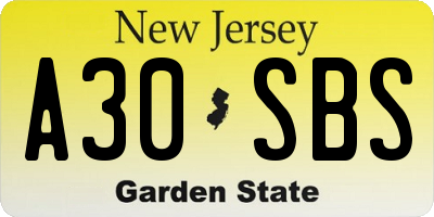 NJ license plate A30SBS