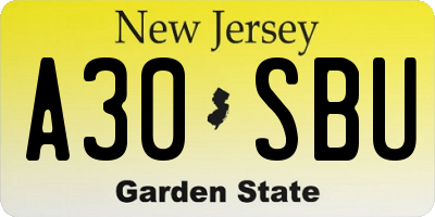 NJ license plate A30SBU