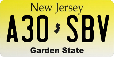 NJ license plate A30SBV