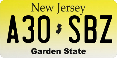 NJ license plate A30SBZ
