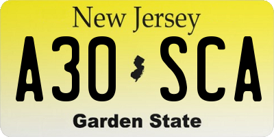 NJ license plate A30SCA
