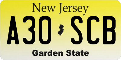 NJ license plate A30SCB