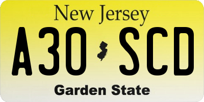 NJ license plate A30SCD
