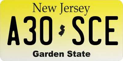 NJ license plate A30SCE