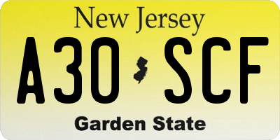 NJ license plate A30SCF