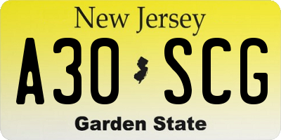 NJ license plate A30SCG