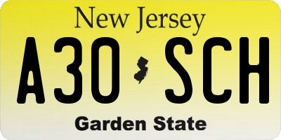 NJ license plate A30SCH